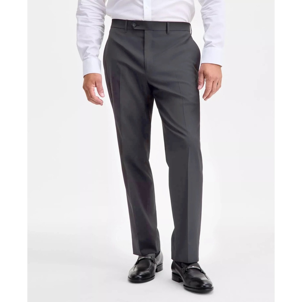 IZOD Mens Classic Fit Dress Pants Grey Charcoal Solid Stretch 36Wx33L